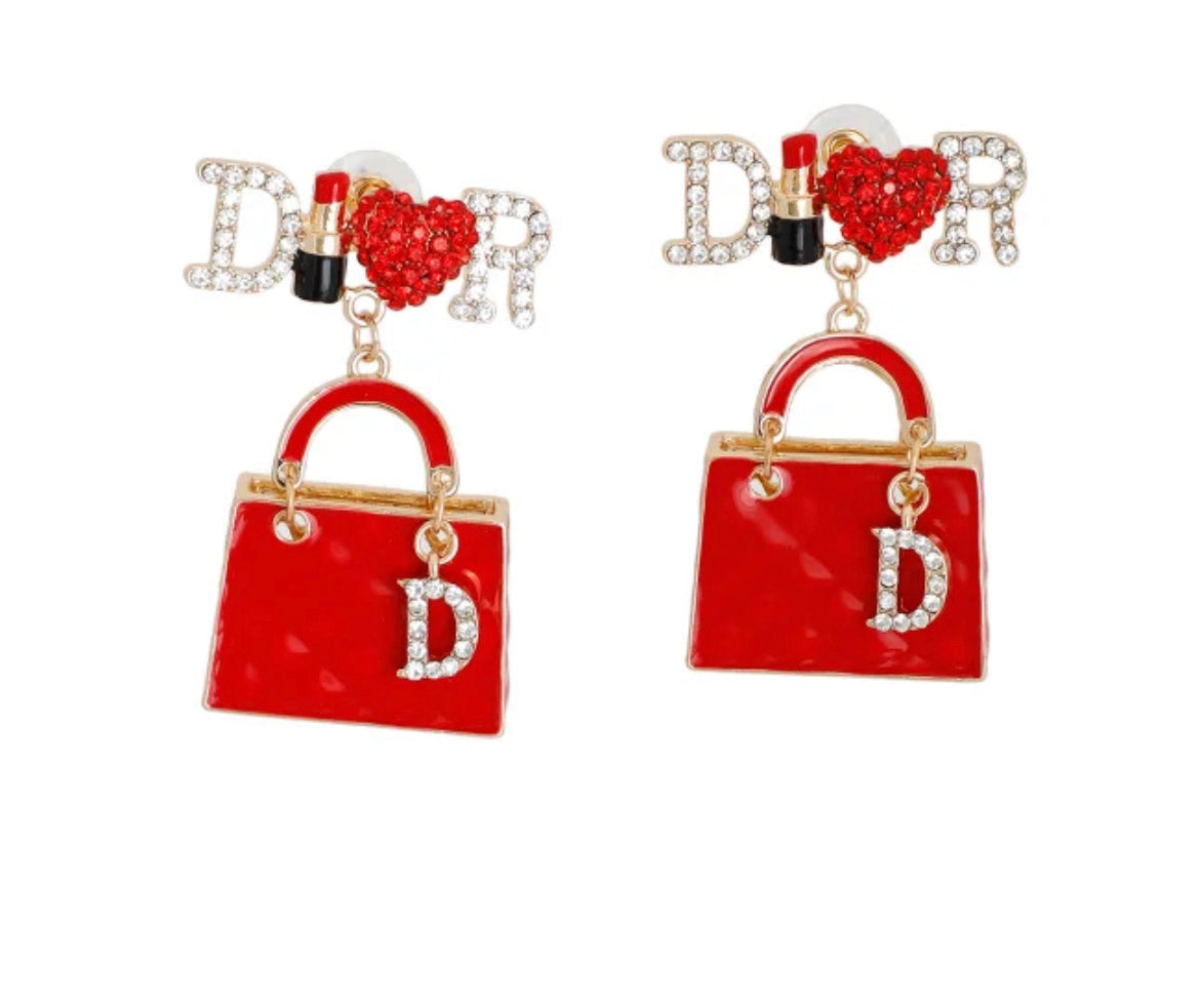 Red Designer Handbag Charm Earrings